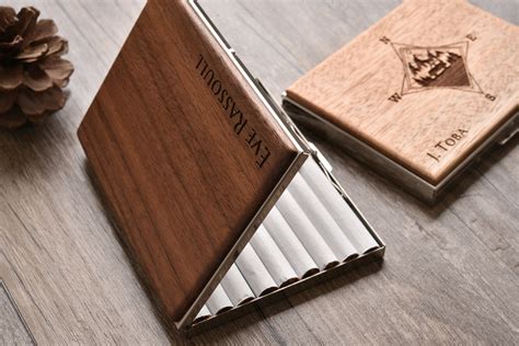 metal cigarette with wooden box|table top cigarette case.